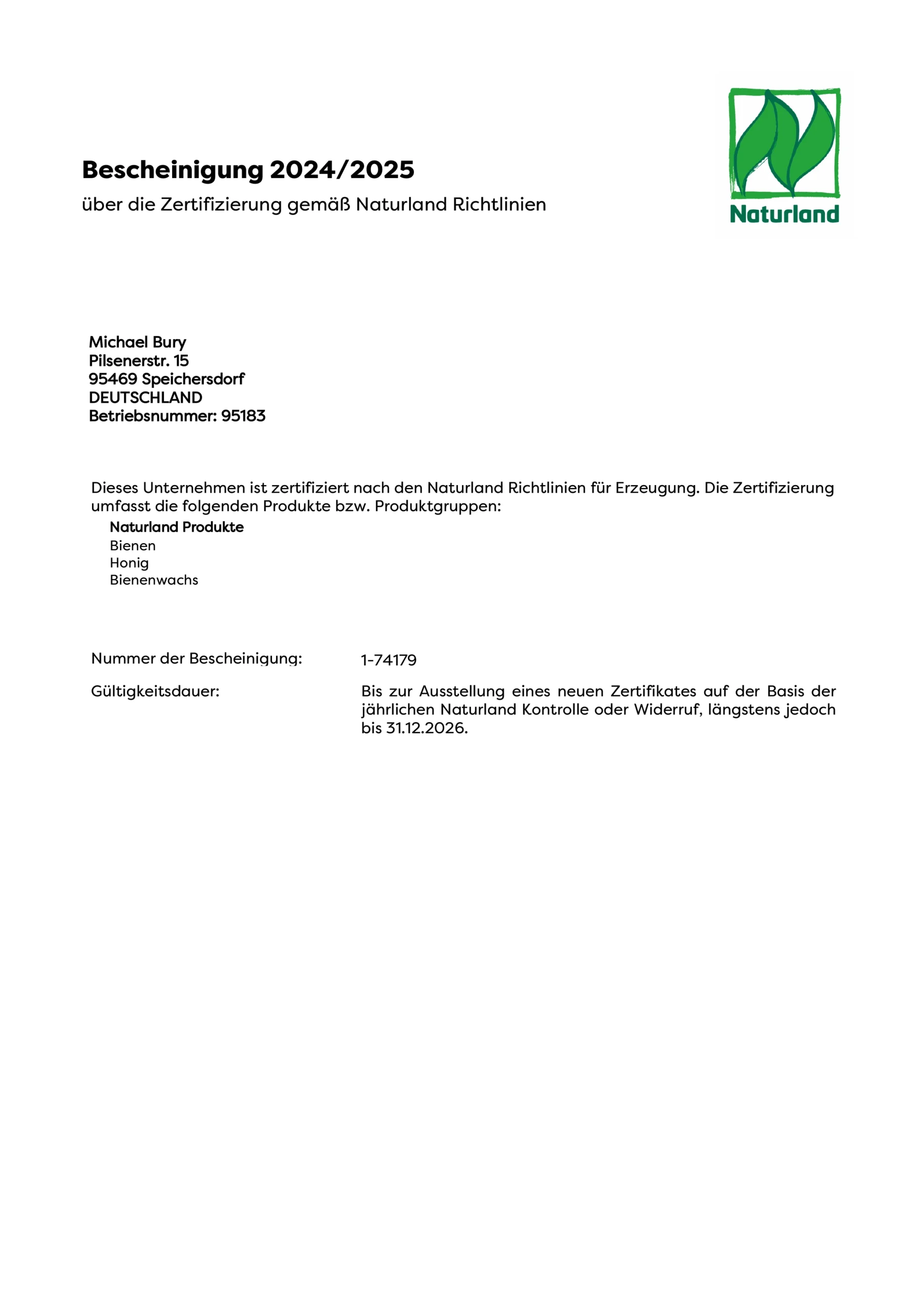 Naturland zertifikat